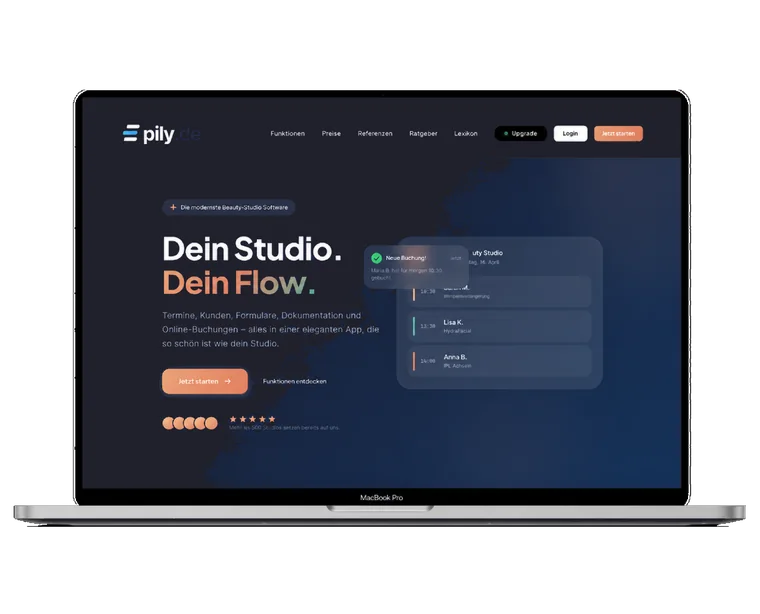 Webseite Epily auf einem Laptop