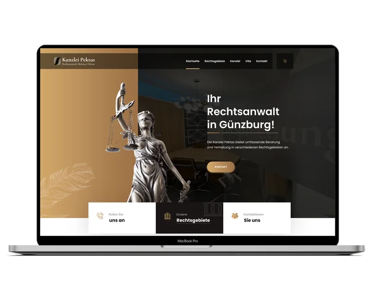 Webseite Anwaltskanzlei Pektas auf einem Laptop