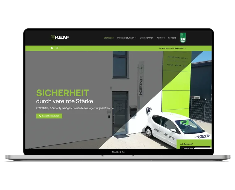 Webseite KENF Safety & Security auf einem Laptop