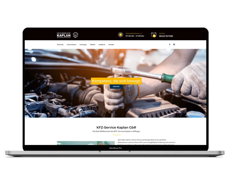 Webseite KFZ Kaplan auf einem Laptop