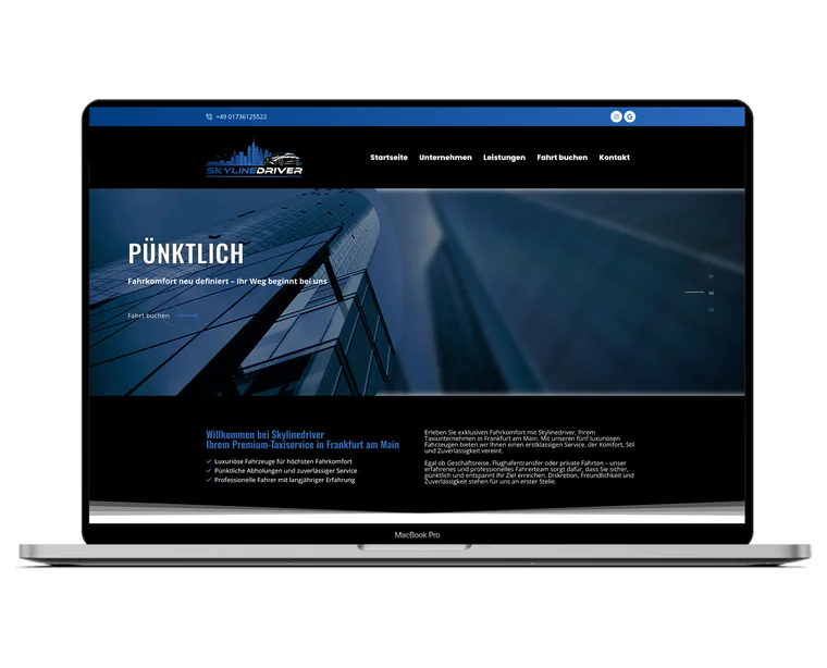 Webseite Skyline Driver auf einem Laptop