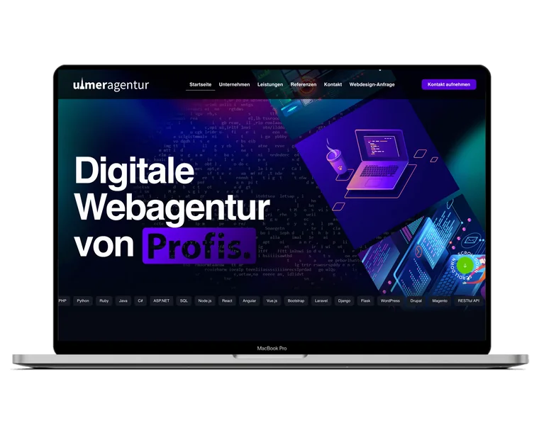 Webseite Ulmer Agentur auf einem Laptop